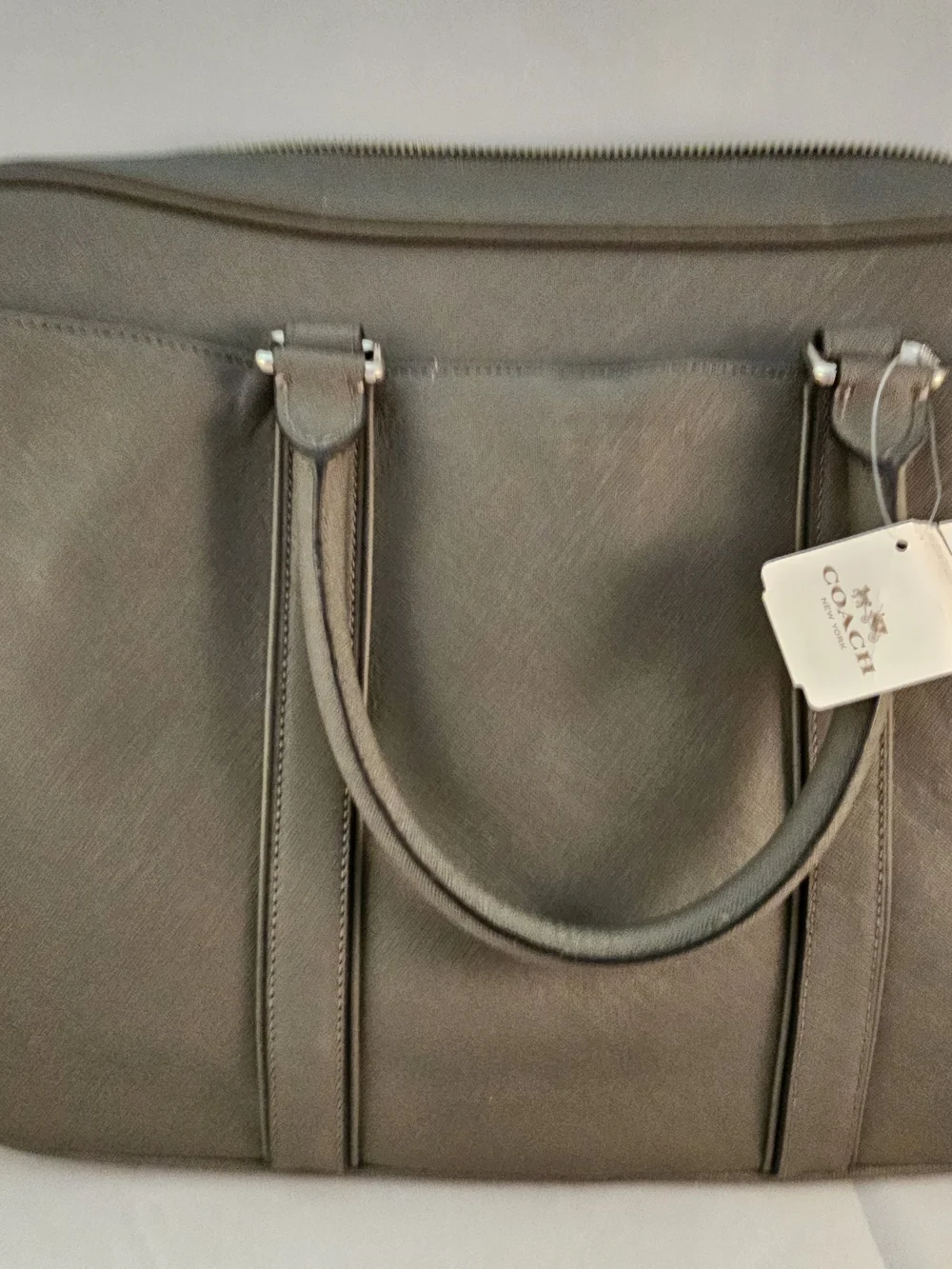 Coach Gray Men’s Leather Brief Tote! NWT!